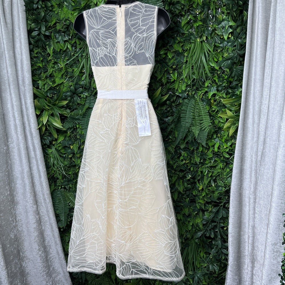BCBGMAXAZRIA Dress Embroidered 6 Beige Organza Women Midi Gown $428 NWT 1894 - Picture 14 of 14